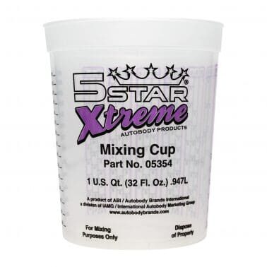 A 5 Star Xtreme mixing cup for auto body products, 1 quart size.